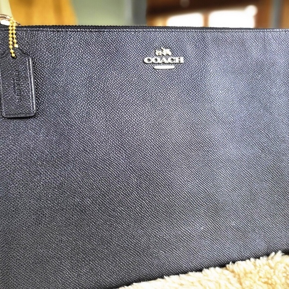 Coach Dark Gray Pouch Wristlet Crossgrain Leather With Signature Canvas Interior - Picture 1 of 6